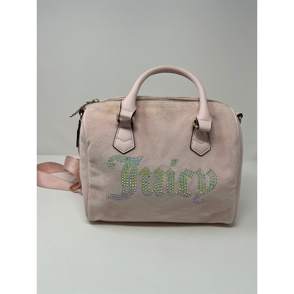 Juicy Couture Velour Rhinestone Logo Satchel Crossbody Bag Women Pink Y2K Glam